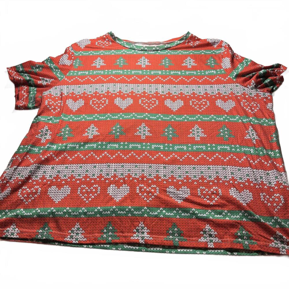 Shein Curve Festive Christmas Patterned Short Sleeve Tshirt Red Green Holiday 4X